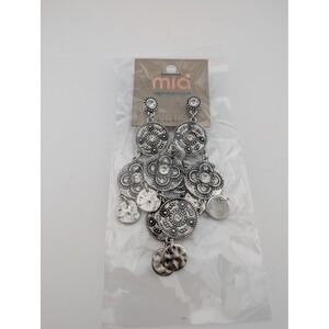 Mia Inspirations Boho‎ Drop Earrings Silver Tone Statement Dangle Discs New